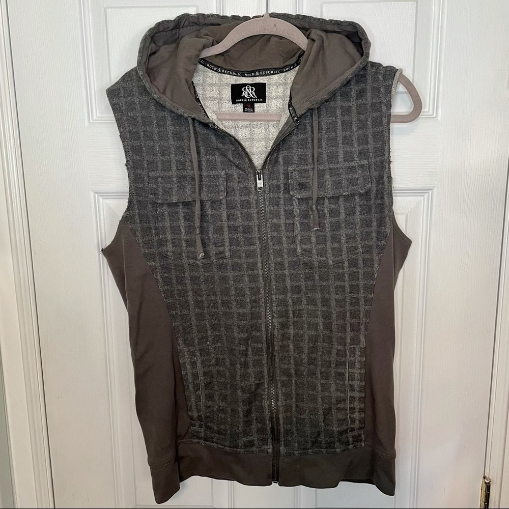 ROCK & republic grey hooded cotton zip up vest sleeveless medium